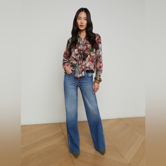 L'AGENCE Tops - NWT L'agence Basil Floral Long Sleeve Shirt with Scarf